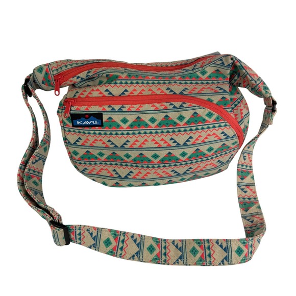 Kavu Handbags - KAVU Crossbody Bag Tan Aztec Seneca Purse Adjustable Strap Rare - BE